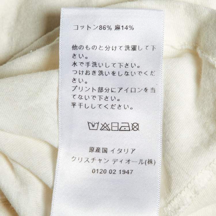 Pre Owned Dior Ivory Slogan Print Cotton & Linen Crew Neck T-Shirt M