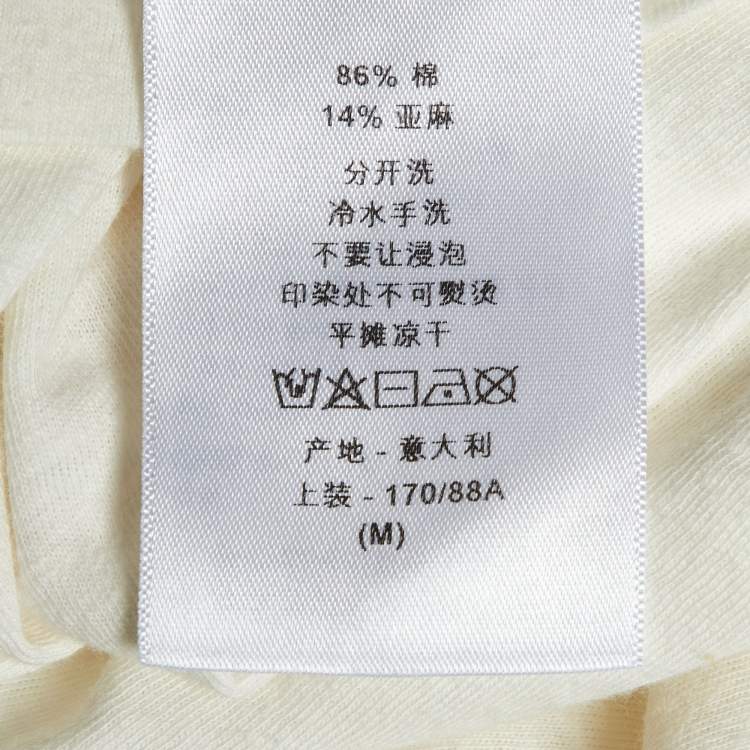 Pre Owned Dior Ivory Slogan Print Cotton & Linen Crew Neck T-Shirt M