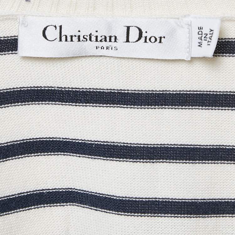 Pre Owned Dior White Striped Marbela Silk Knit Sleeveless Top S