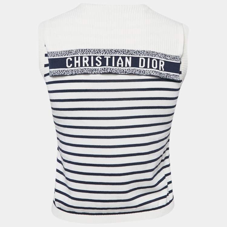 Pre Owned Dior White Striped Marbela Silk Knit Sleeveless Top S