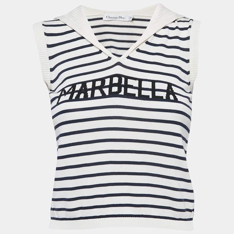 Pre Owned Dior White Striped Marbela Silk Knit Sleeveless Top S