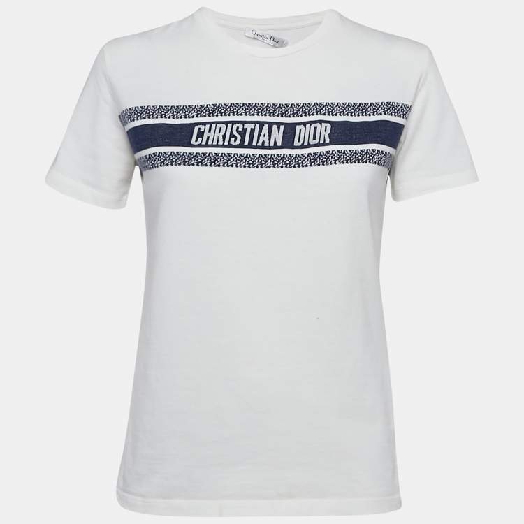Pre Owned Dior White Logo Patterned Cotton Short Sleeve T-Shirt S