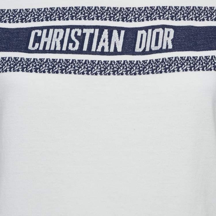 Pre Owned Dior White Logo Patterned Cotton Short Sleeve T-Shirt S