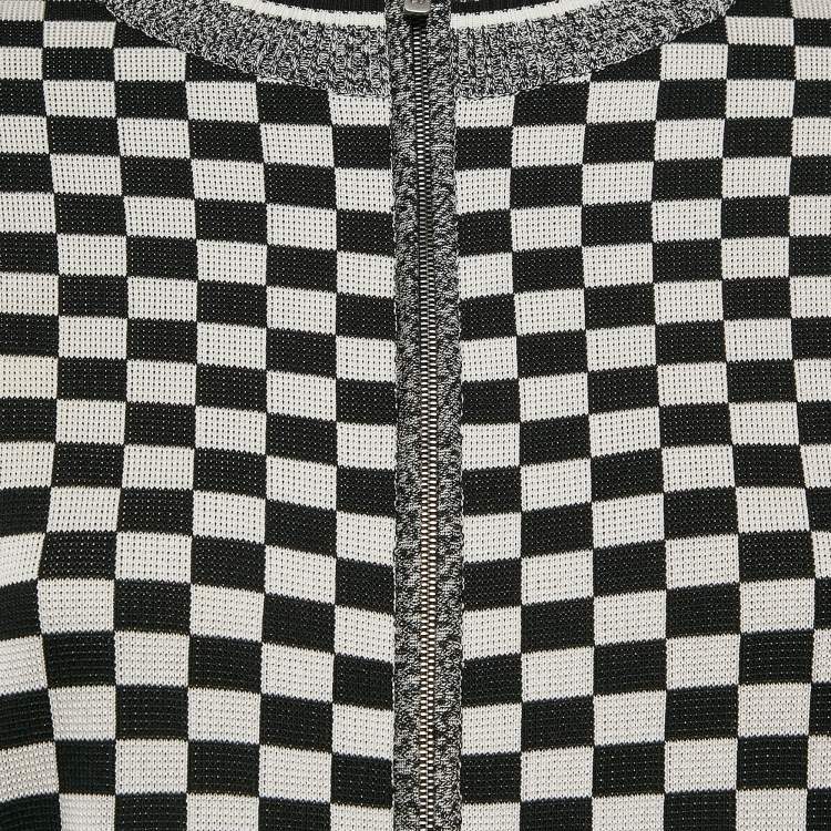 Pre Owned Christian Dior Black/White Checks J'Adior Stretch Knit Zip-Up Jacket S