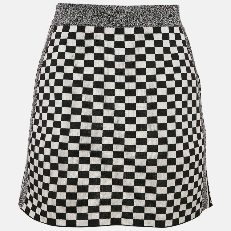 Pre Owned Christian Dior Checkboard Stretch Knit Mini Skirt S