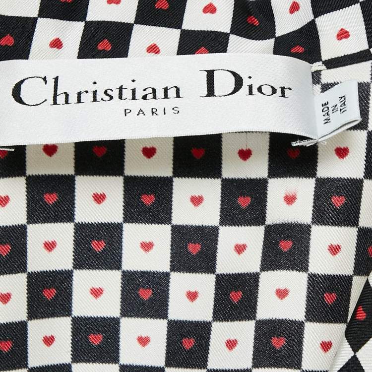 Pre Owned Dior Black/White Heart & Check Print Silk DiorAmour Pajama Shirt S