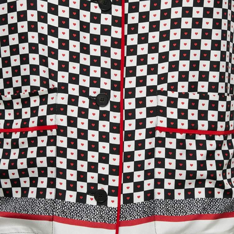 Pre Owned Dior Black/White Heart & Check Print Silk DiorAmour Pajama Shirt S