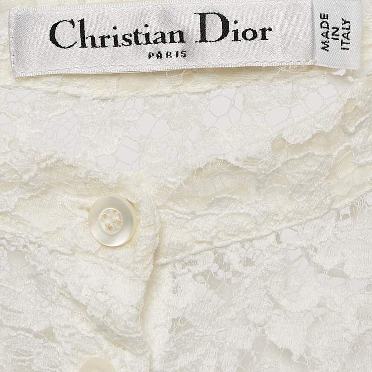 Pre Owned Christian Dior White Lace Sheer Tunic Top L