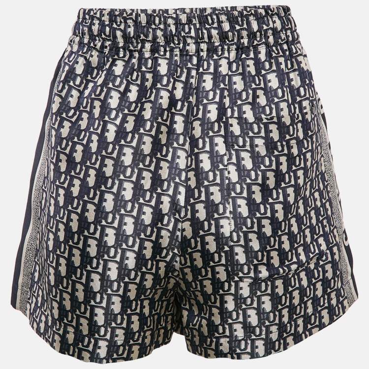 Pre Owned Christian Dior Blue Oblique Silk Shorts M