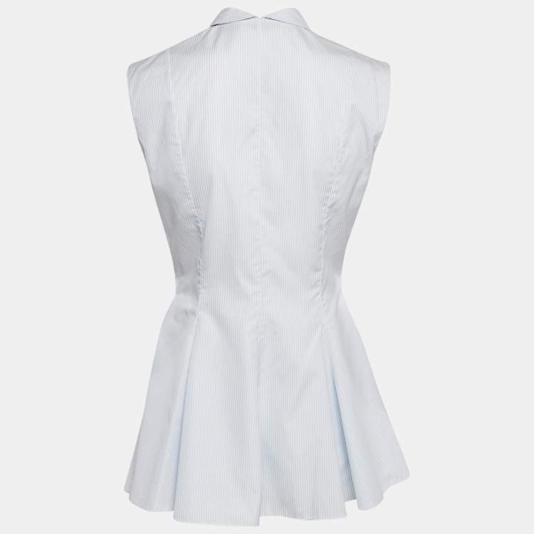مملوكة مسبقًا Dior Blue Pinstripe Cotton Sleeveless Flared Shirt M