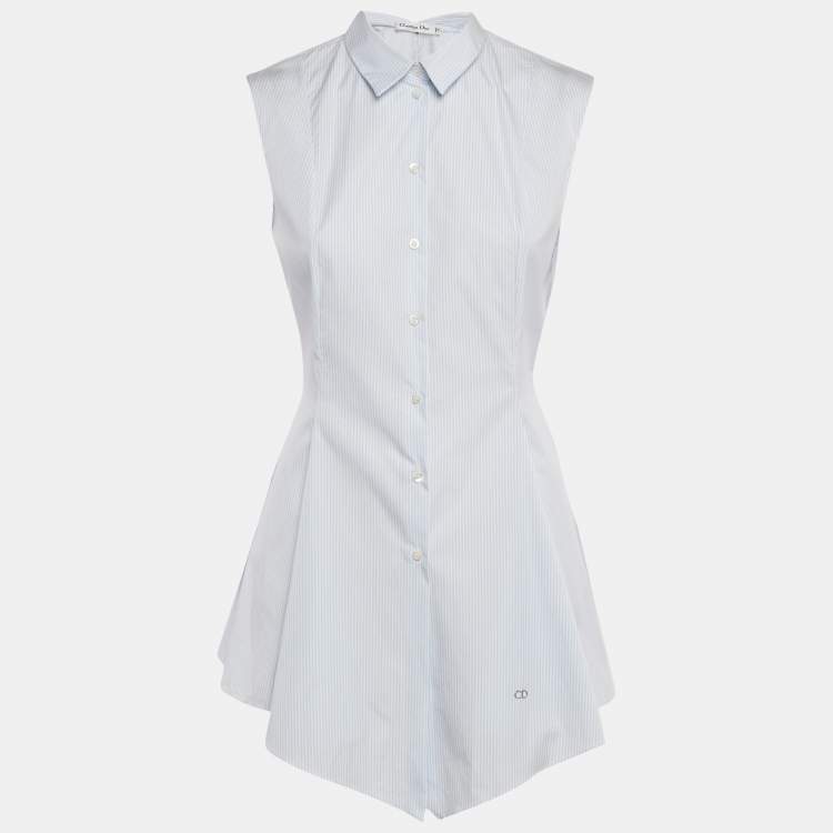 مملوكة مسبقًا Dior Blue Pinstripe Cotton Sleeveless Flared Shirt M