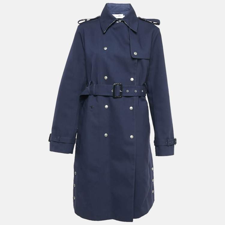 Pre Owned Dior Navy Blue Cotton Blend Double Breasted Trench Coat M