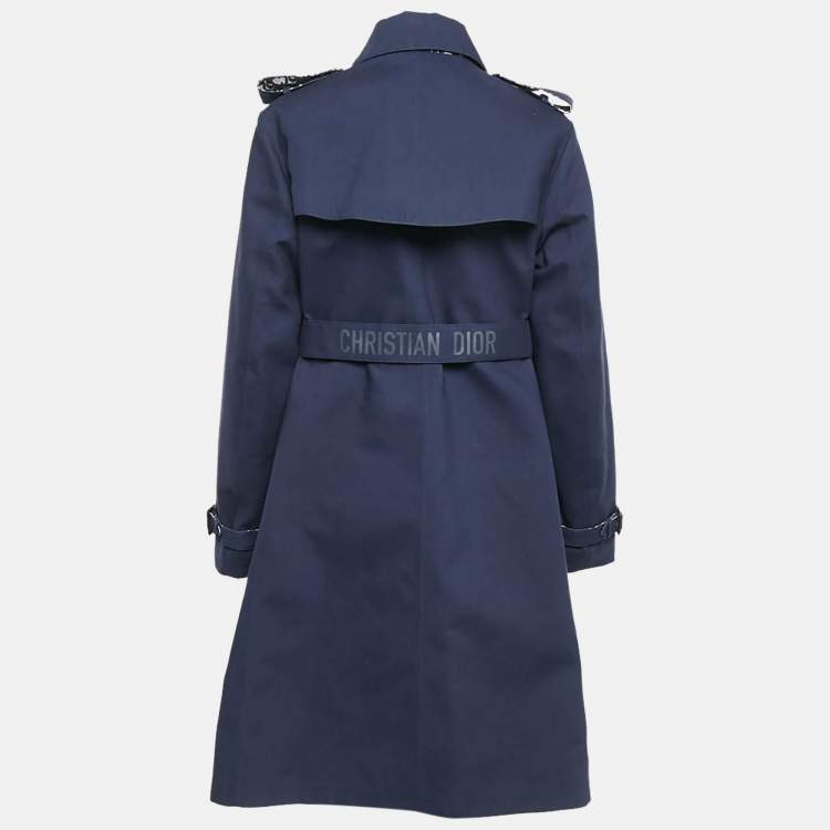 Pre Owned Dior Navy Blue Cotton Blend Double Breasted Trench Coat M