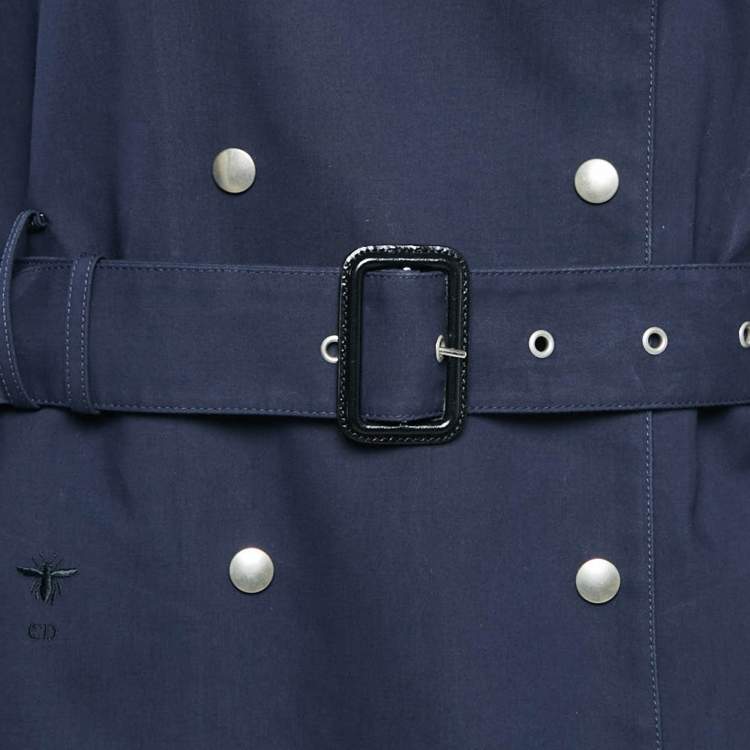 Pre Owned Dior Navy Blue Cotton Blend Double Breasted Trench Coat M