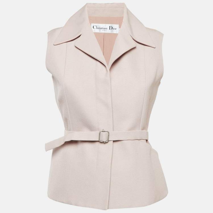Pre Owned Dior Pink Silk Single Breasted Belt Detail Vest M