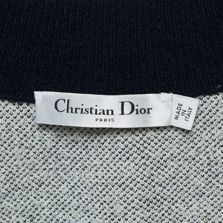 Pre Owned Dior Navy Blue/White Wool Knit Raglan Sleeve Bomber Jacket M