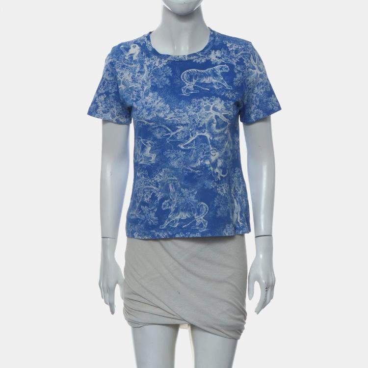Pre Owned Dior Blue Cotton Toile De Jouy Riviera Printed Top S