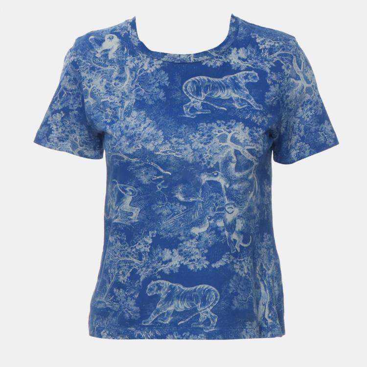 Pre Owned Dior Blue Cotton Toile De Jouy Riviera Printed Top S