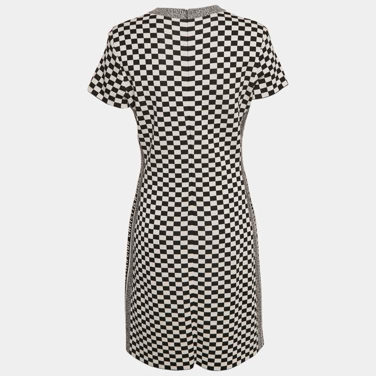 Pre Owned Dior Black/White Check Pattern Jersey Bodycon Midi Dress M