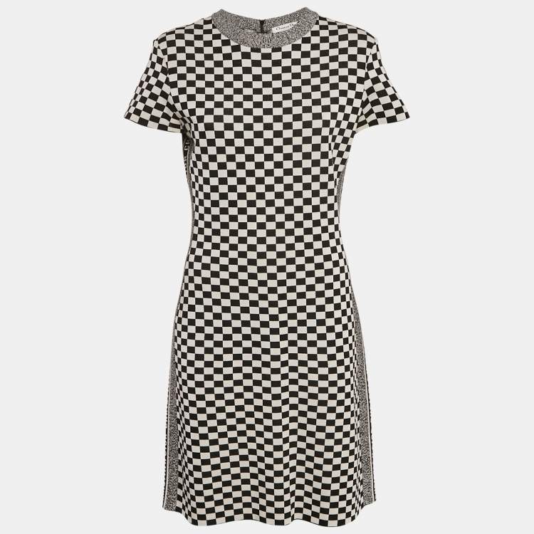 Pre Owned Dior Black/White Check Pattern Jersey Bodycon Midi Dress M