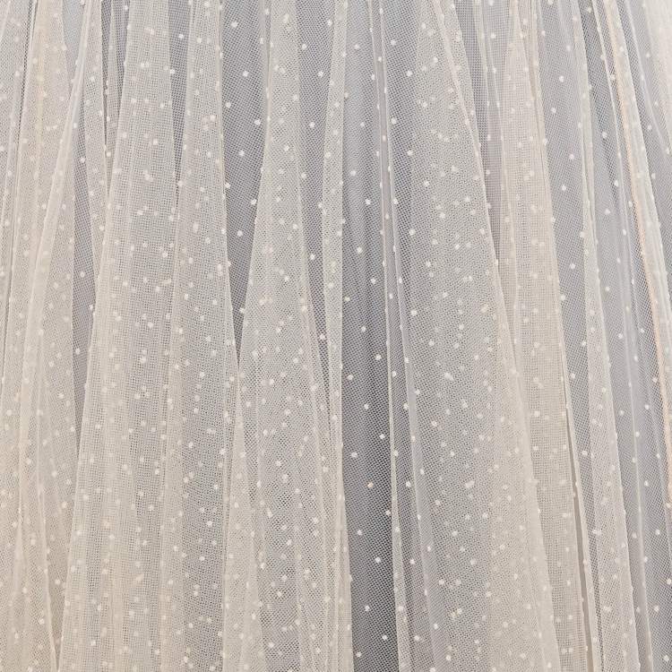 Pre Owned Christian Dior Light Pink & Grey Polka Dot Tulle Maxi Skirt S
