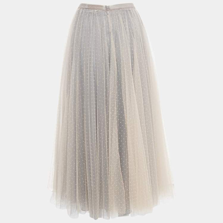 Pre Owned Christian Dior Light Pink & Grey Polka Dot Tulle Maxi Skirt S