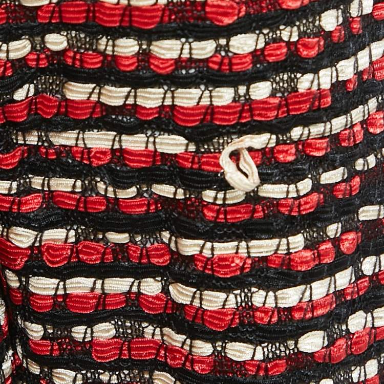 Pre Owned Christian Dior Red/Black Tweed Long Cardigan M