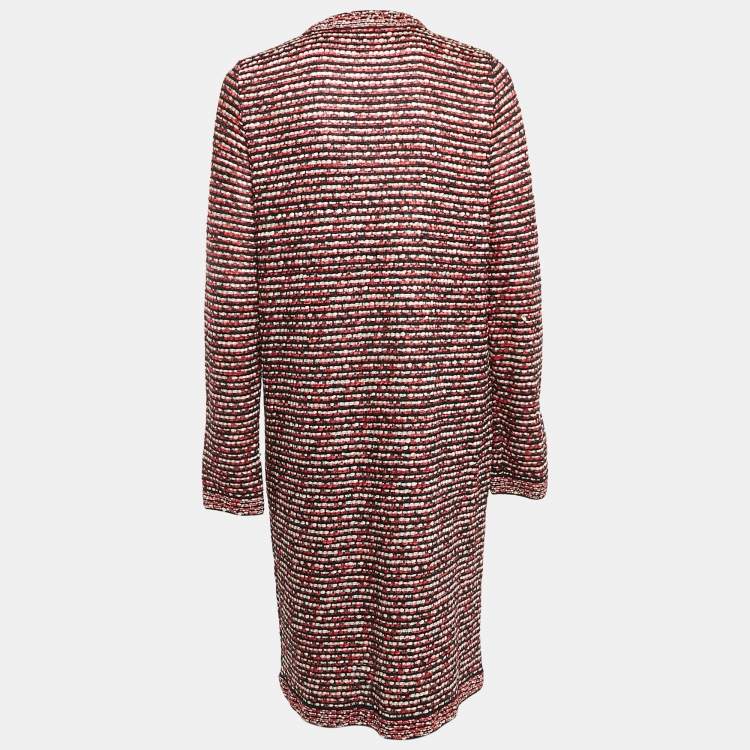 Pre Owned Christian Dior Red/Black Tweed Long Cardigan M