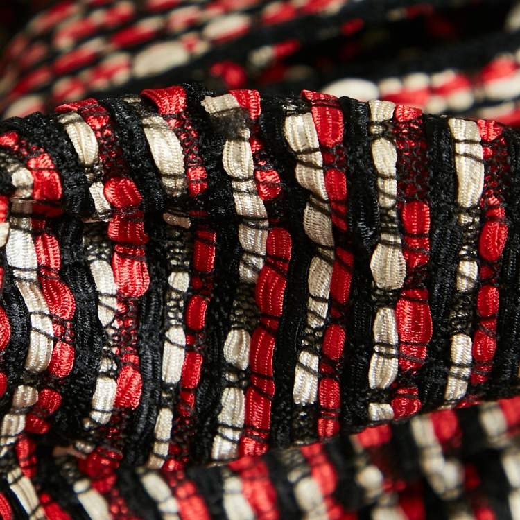 Pre Owned Christian Dior Red/Black Tweed Long Cardigan M