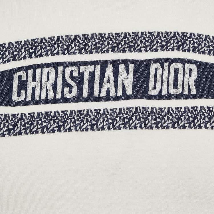 Pre Owned Dior White Logo Jacquard Cotton Knit T-Shirt M