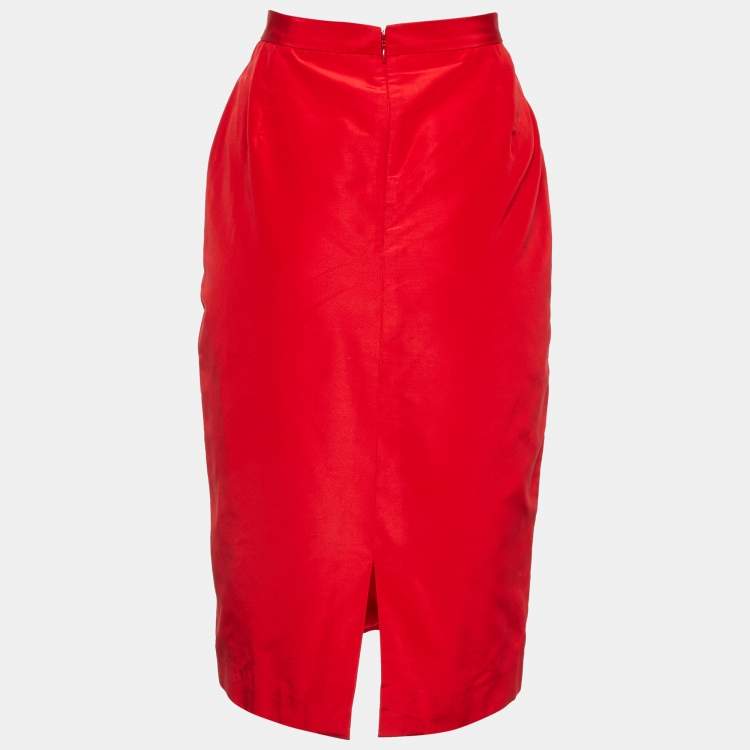 Pre Owned Dior Red Cotton and Silk Midi Skirt M
