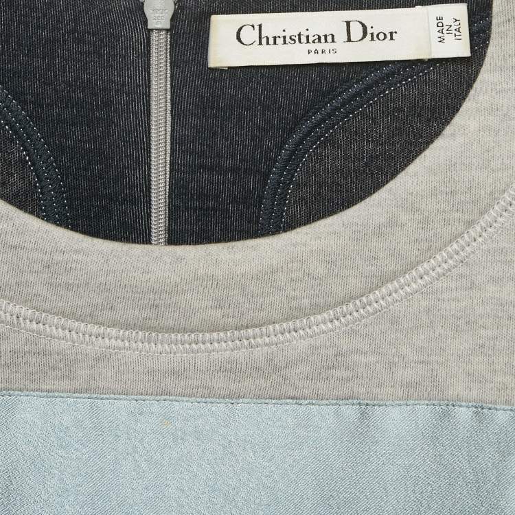 Pre Owned Christian Dior Grey Floral Silk Applique Wool Sweatshirt S