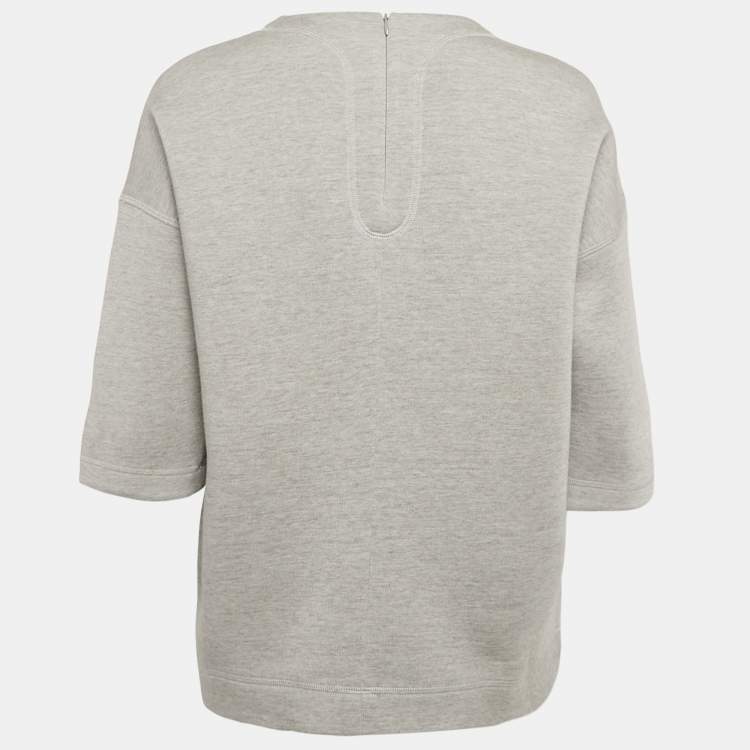 Pre Owned Christian Dior Grey Floral Silk Applique Wool Sweatshirt S