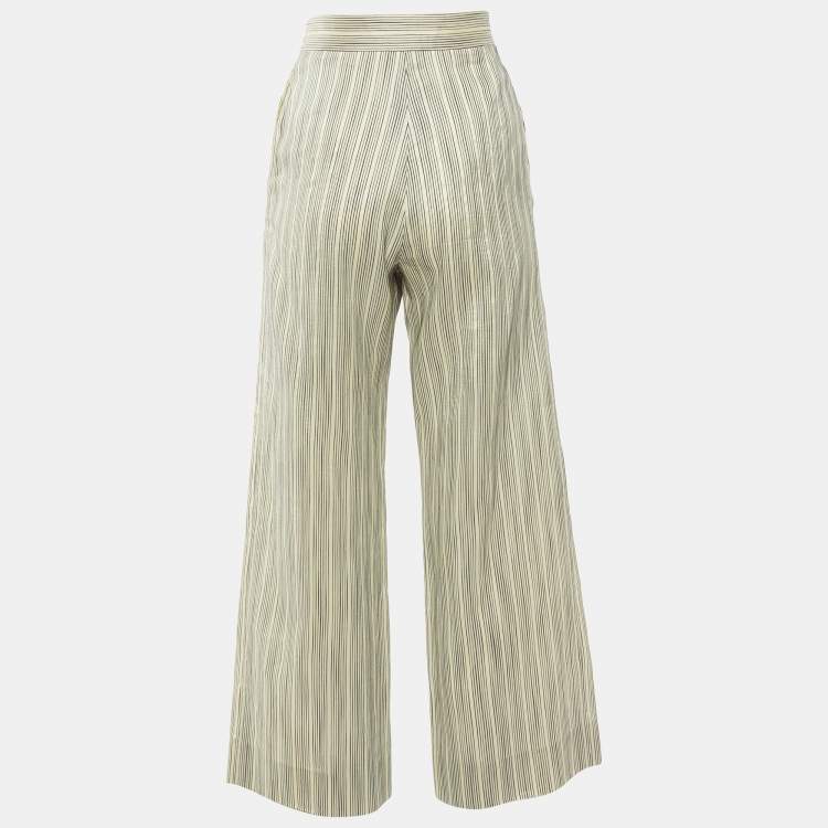 Pre Owned Dior Cream Striped Tasar Silk Culottes M