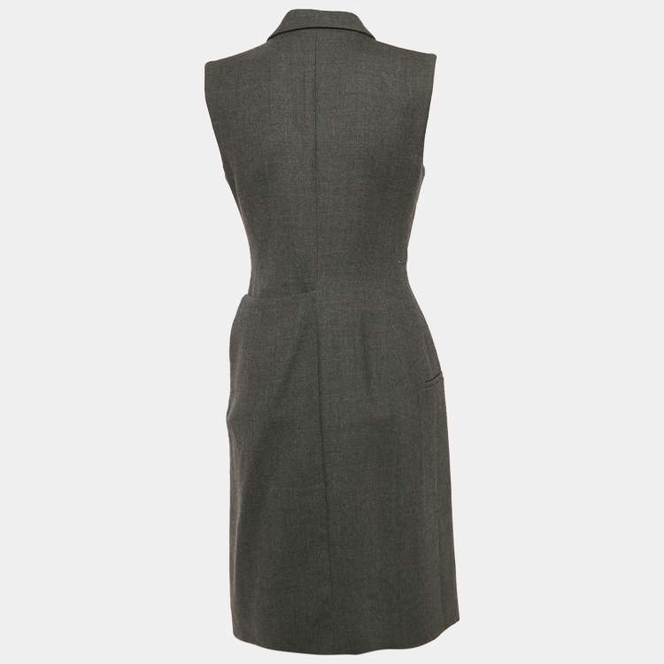 Pre Owned Dior Grey Wool Button Detail Sleeveless Overcoat L