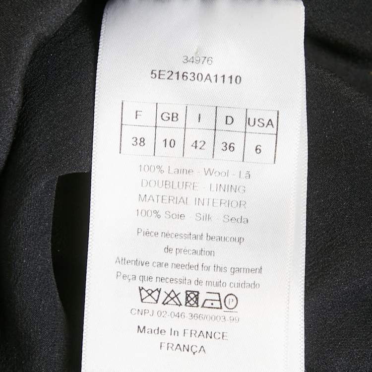 Pre Owned Dior Black Wool Button Front Mini Dress L