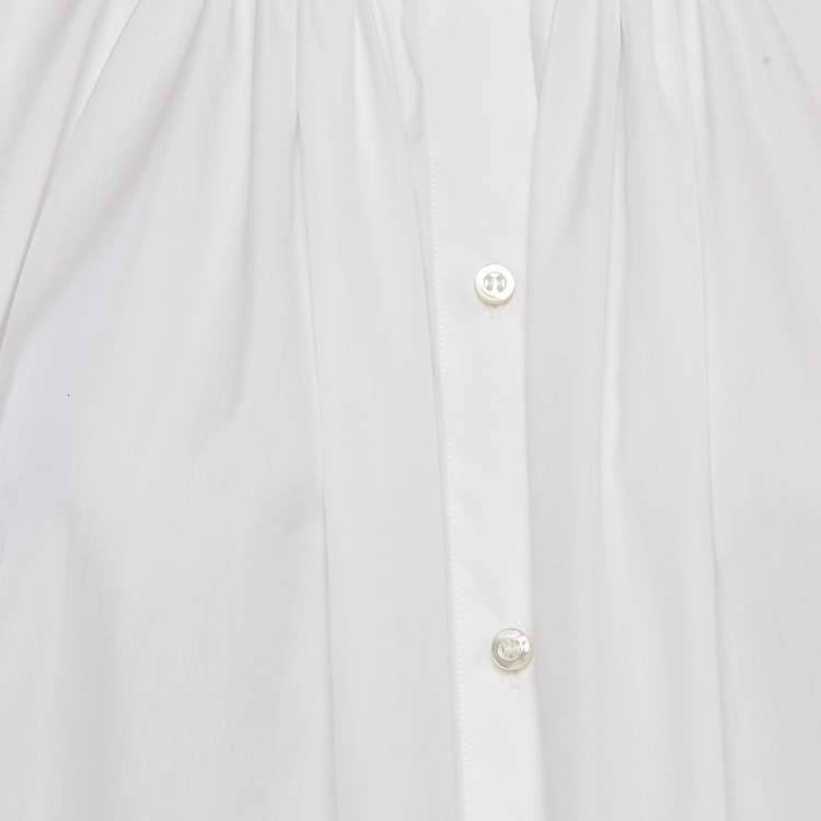Pre Owned Dior White Cotton Button Front Puff Sleeve Blouse M