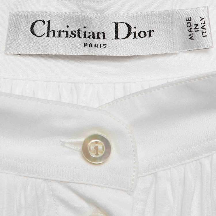 Pre Owned Dior White Cotton Button Front Puff Sleeve Blouse M
