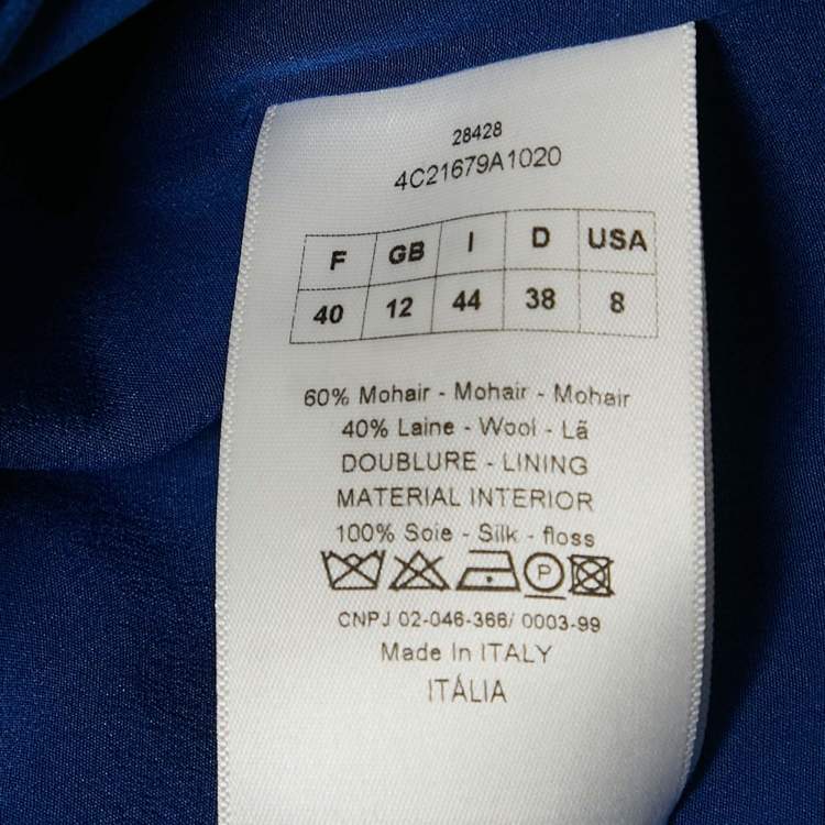 Pre Owned Dior Blue Wool V-Neck Asymmetric Midi Dress M