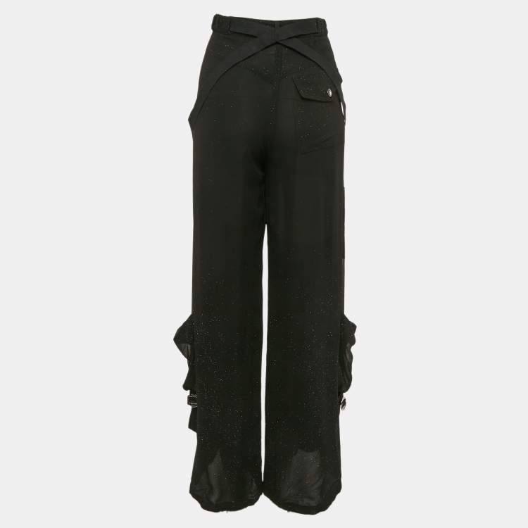 Pre Owned Christian Dior Black Sparkled Silk Belt Detail Trousers M