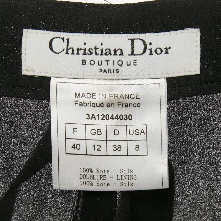 Pre Owned Christian Dior Black Sparkled Silk Belt Detail Trousers M