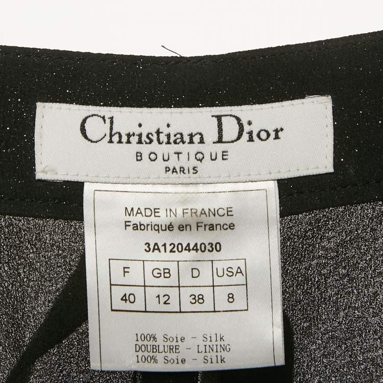 Pre Owned Christian Dior Black Sparkled Silk Belt Detail Trousers M