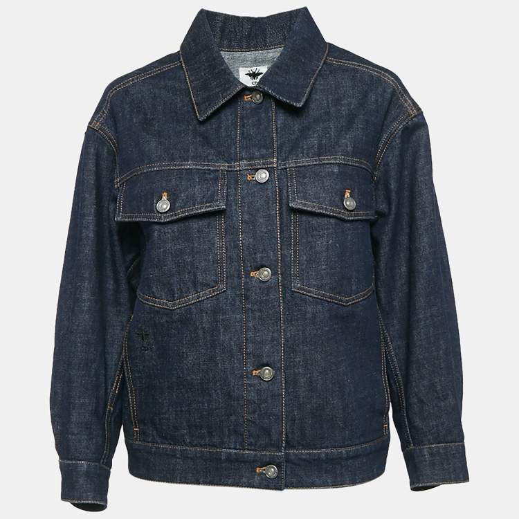 Pre Owned Dior Navy Blue Denim Button Front Loose Fit Jacket S