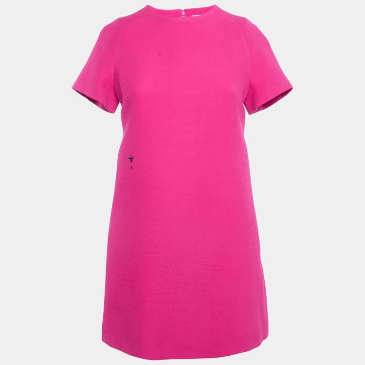 Pre Owned Dior Fuchsia Pink Wool & Silk Shift Dress S