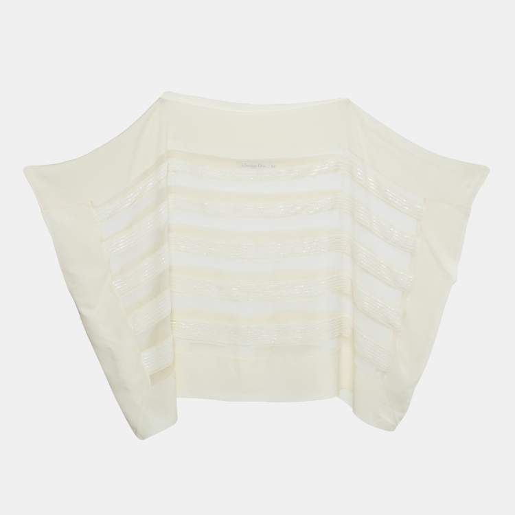 Pre Owned Dior Cream Silk & Sequin Paneled Top M