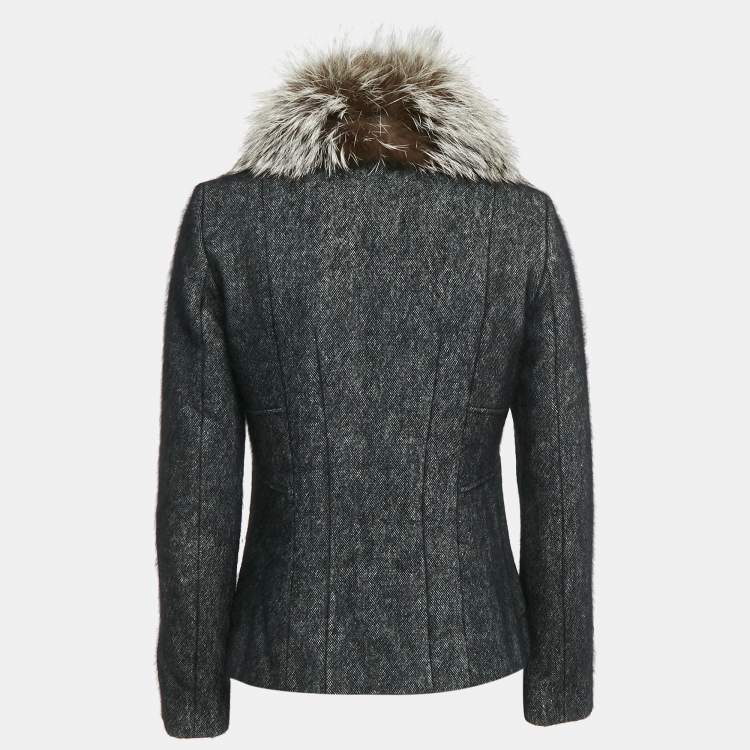 Pre Owned Dior Black Wool Blend Detachable Fur Button Front Jacket M