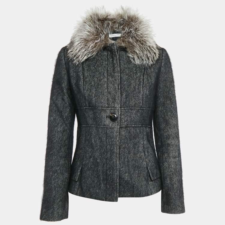 Pre Owned Dior Black Wool Blend Detachable Fur Button Front Jacket M