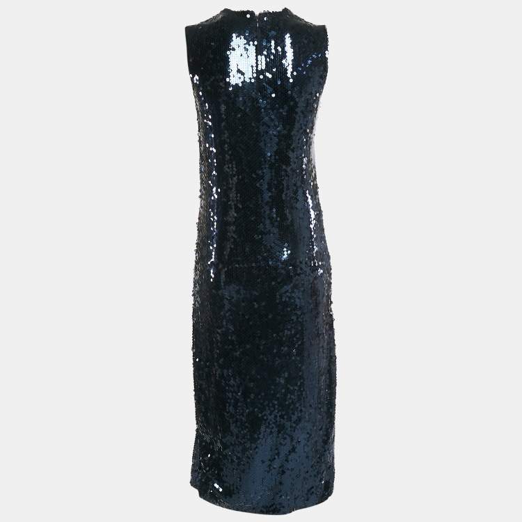 Pre Owned Dior Midnight Blue Sequin Sleeveless Midi Dress M
