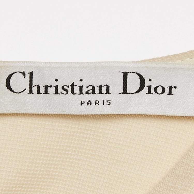 Pre Owned Christian Dior Cream Sequin Embellished Wool Jersey Flared Mini Dress S