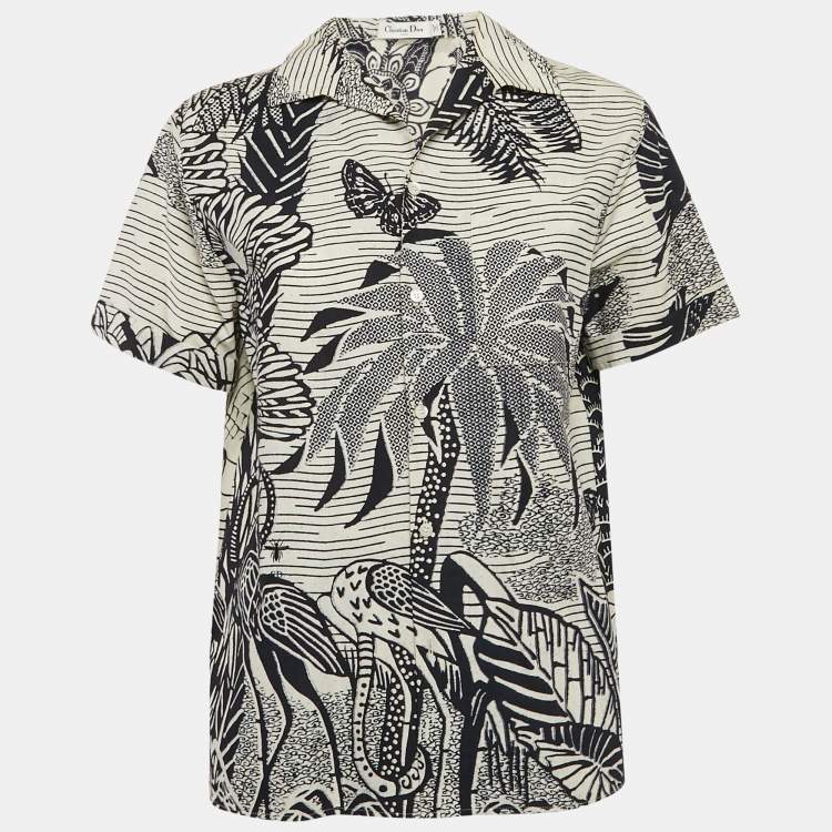 مملوكة مسبقًا Christian Dior Blue/White Jungle Print Cotton Short Sleeve Shirt M